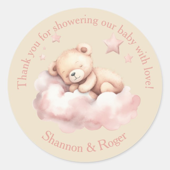 Teddy Bear Asleep on a Cloud Shower Favours Classic Round Sticker (Front)