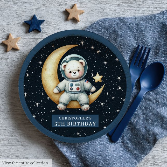 Teddy Bear Astronaut Baby Boy First Birthday Plate (Teddy Bear Astronaut Baby Boy First Birthday Plates)