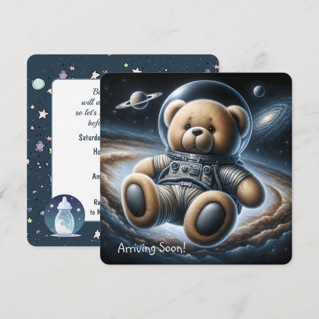 Teddy Bear Astronaut Baby Boy Shower  Invitation (Front/Back)