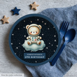 Teddy Bear Astronaut Baby Shower Personalized Paper Plate
