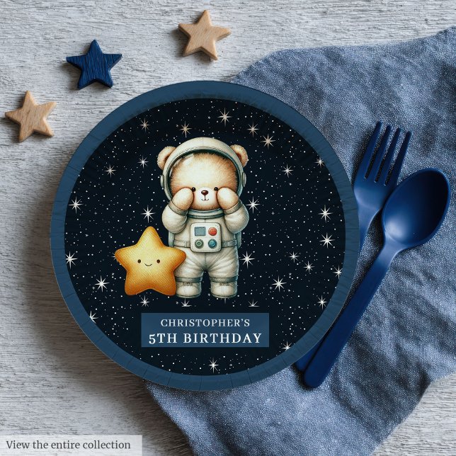 Teddy Bear Astronaut Birthday Party Personalised Paper Plate (Teddy Bear Astronaut Birthday Party Personalized Paper Plates)