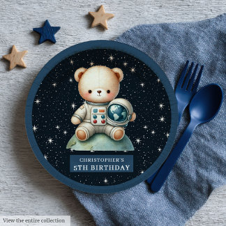 Teddy Bear Astronaut Custom Name Baby Shower Plate