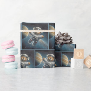 Teddy Bear Astronaut In Outer Space Wrapping Paper
