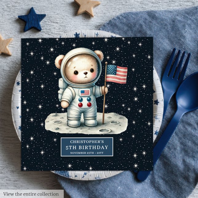 Teddy Bear Astronaut Party Napkins Boy Birthday (Teddy Bear Astronaut Party Napkins Boy Birthday Fun)