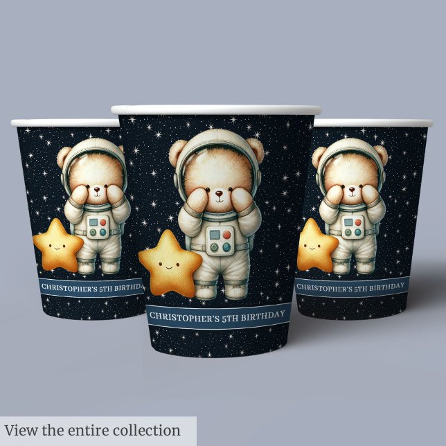Teddy Bear Astronaut Personalised Boy Birthday  Paper Cups (Teddy Bear Astronaut Personalized Boy Birthday Paper Cups )