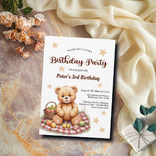 Teddy Bear at Picnic 3rd Birthday Party Invitation
