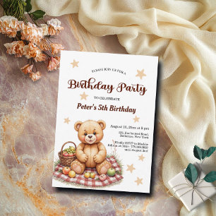 Teddy Bear at Picnic 5th Birthday Party Invitation
