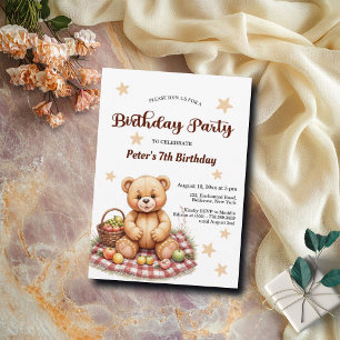 Teddy Bear at Picnic 7th Birthday Party Invitation