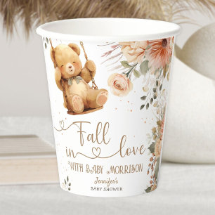 Teddy Bear Autumn Baby Shower Fall in Love Paper Paper Cups