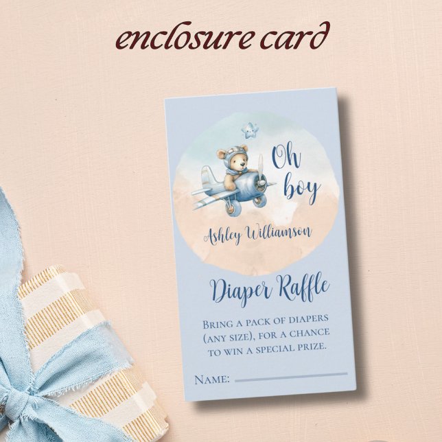 Teddy Bear Aviator Diaper Raffle for Baby Shower  Enclosure Card (Creator Uploaded)