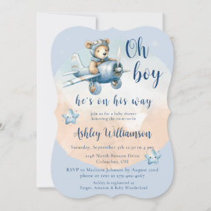 Teddy Bear Aviator Oh Boy Baby Shower Invitation