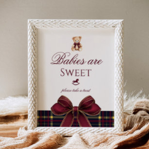 Teddy Bear Babies are sweet Red Bow Plaid Poster