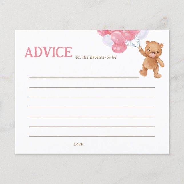 Teddy Bear Baby Advice For The Parents To Be Cards (Front)