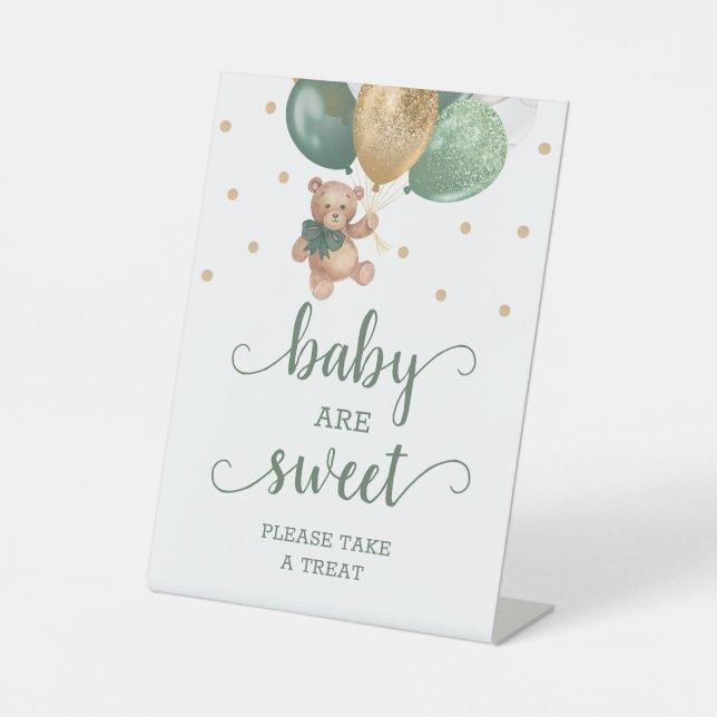 Teddy Bear Baby Are Sweet Take a Treat Baby Shower Pedestal Sign (Front)