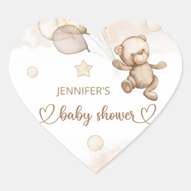 Teddy Bear Baby Bear Baby Shower Ballon Heart Sticker (Front)