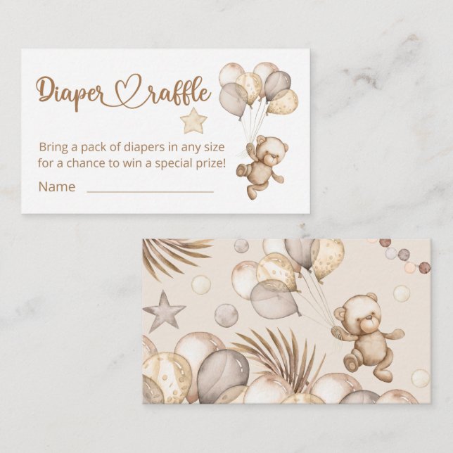 Teddy Bear Baby Bear Baby Shower Diaper Raffle Enclosure Card (Front/Back)