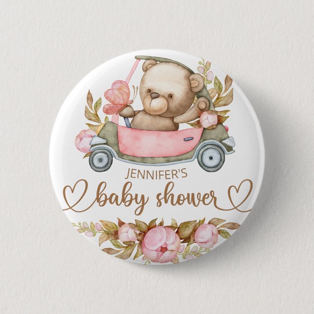 Teddy Bear Baby Bear Baby Shower Floral 6 Cm Round Badge (Front)