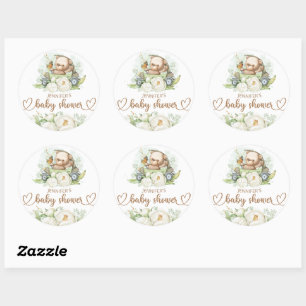 Teddy Bear Baby Bear Baby Shower Floral Classic Round Sticker