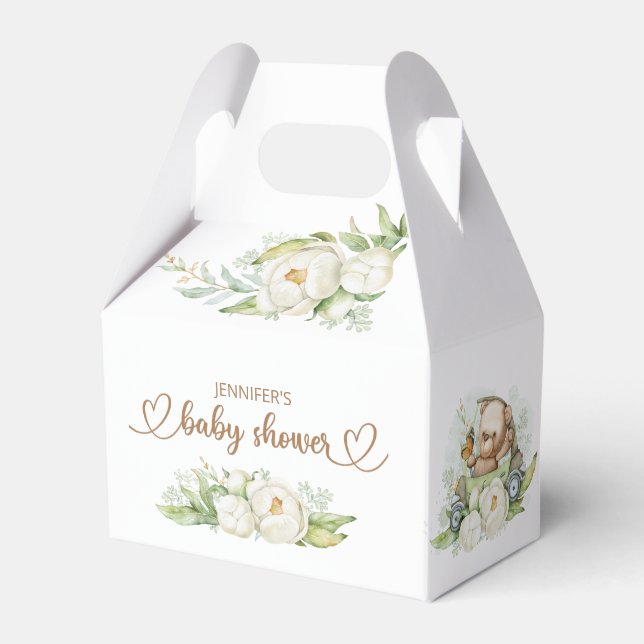 Teddy Bear Baby Bear Baby Shower Floral  Favour Box (Front Side)