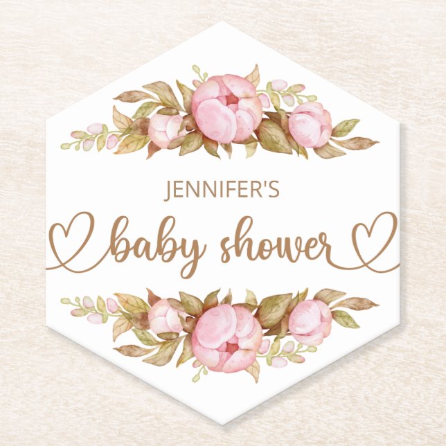 Teddy Bear Baby Bear Baby Shower Floral  Paper Coaster (Front)