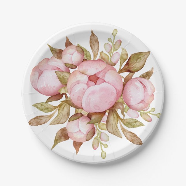 Teddy Bear Baby Bear Baby Shower Floral Paper Plate (Front)