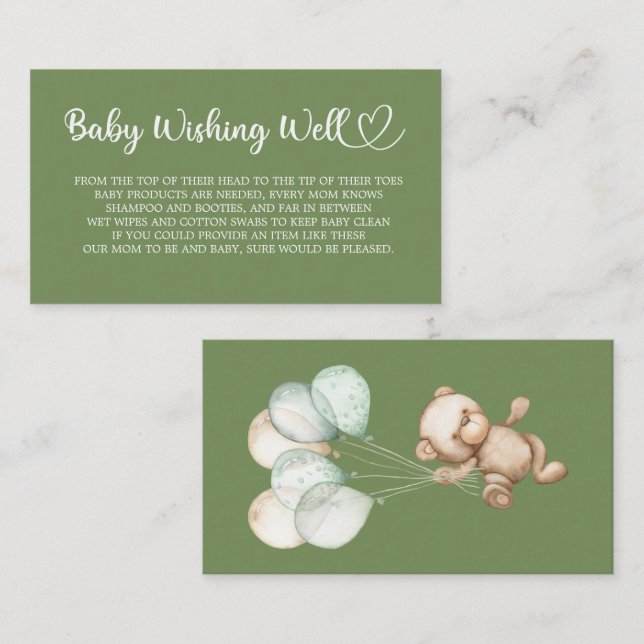 Teddy Bear, Baby Bear, Baby Shower, Wishing Well, Enclosure Card (Front/Back)