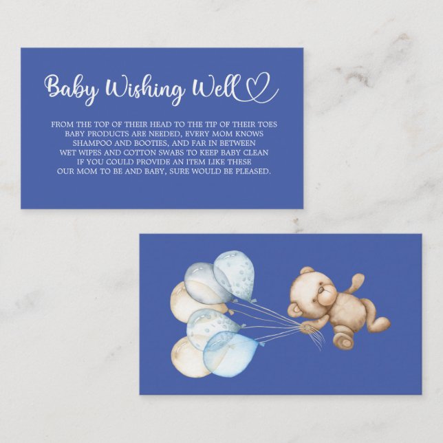 Teddy Bear, Baby Bear, Baby Shower, Wishing Well Enclosure Card (Front/Back)