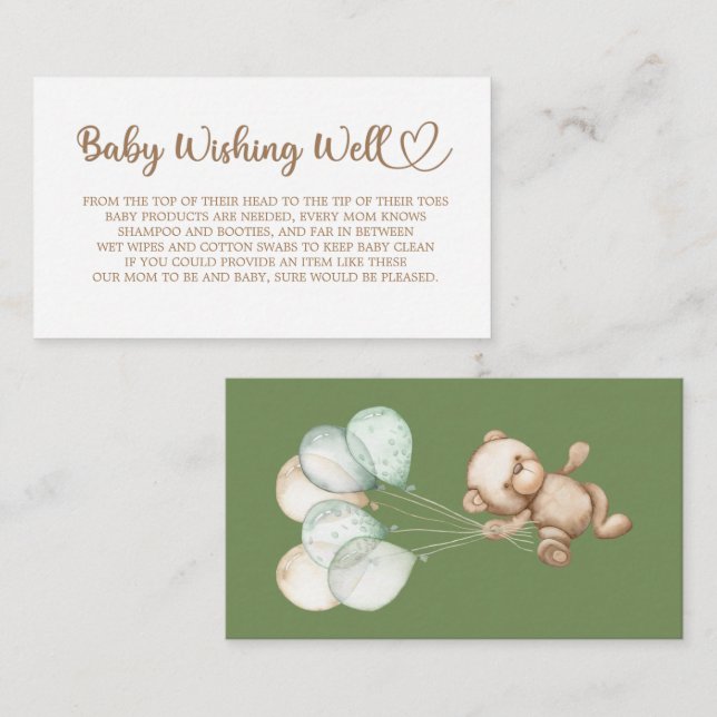 Teddy Bear, Baby Bear, Baby Shower, Wishing Well, Enclosure Card (Front/Back)