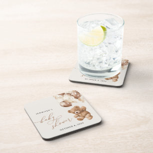 Teddy Bear, Baby Bear, Brown Balloons, Baby Shower Coaster