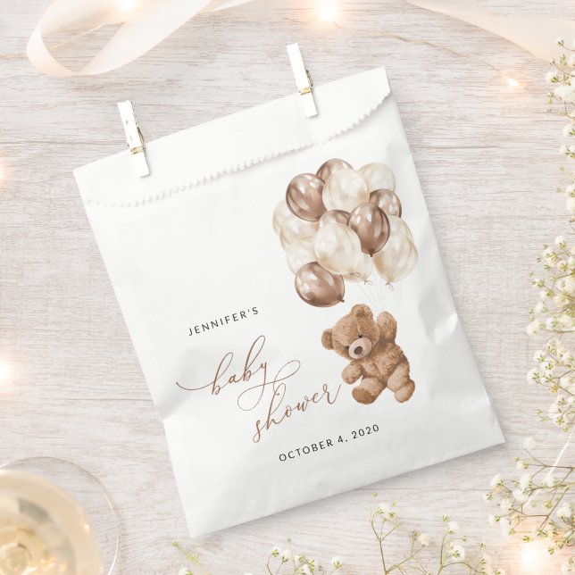 Teddy Bear, Baby Bear, Brown Balloons, Baby Shower Favour Bags (Clipped)