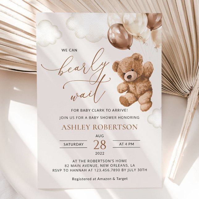 Teddy Bear, Baby Bear, Brown Balloons, Baby Shower Invitation (Creator Uploaded)