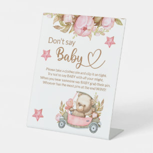 Teddy bear baby bear don't say baby shower game pedestal sign