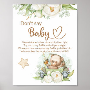 Teddy bear baby bear don't say baby shower game po poster