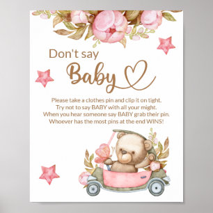 Teddy bear baby bear don't say baby shower game poster