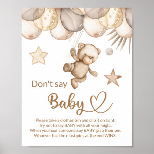 Teddy bear baby bear don't say baby shower game poster