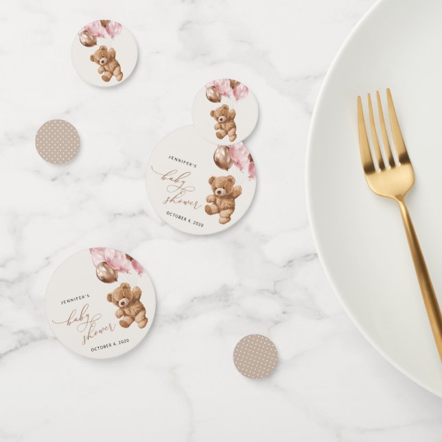 Teddy Bear, Baby Bear, Pink Balloons, Baby Shower Confetti (Group)