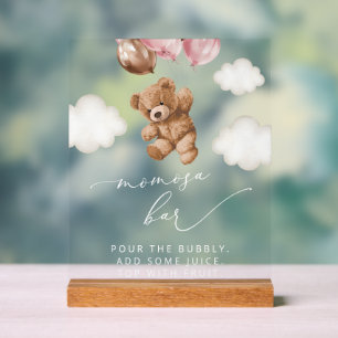 Teddy Bear, Baby Bear, Pink Balloons, Momosa Bar Acrylic Sign