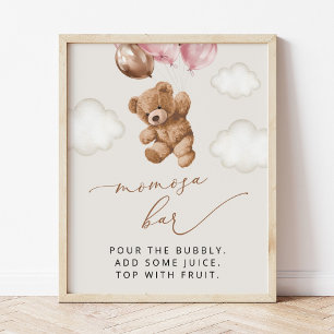 Teddy Bear, Baby Bear, Pink Balloons, Momosa Bar Poster