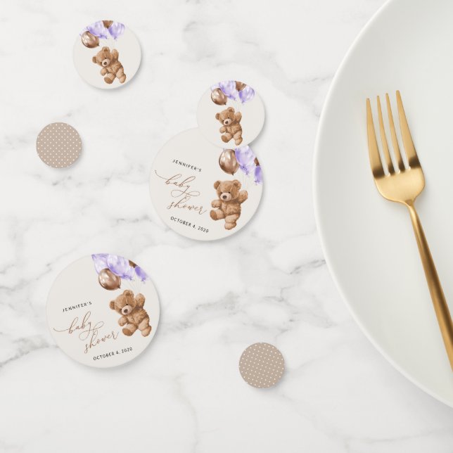 Teddy Bear, Baby Bear, Purple Balloon, Baby Shower Confetti (Group)