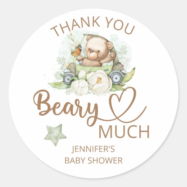 Teddy bear baby bear Thank you beary much  Classic Classic Round Sticker (Front)