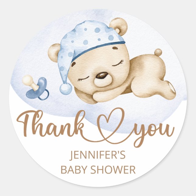 Teddy Bear Baby Boy Baby Shower Classic Round Sticker (Front)