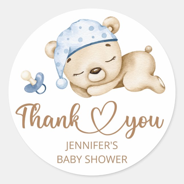 Teddy Bear Baby Boy Baby Shower Classic Round Sticker (Front)