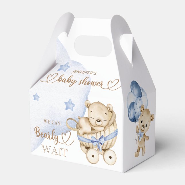 Teddy Bear Baby Boy Baby Shower Favour Box (Front Side)