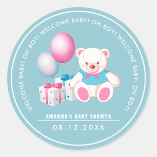 Teddy Bear Baby Boy Baby Shower Favour Stickers