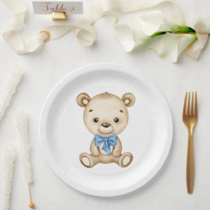 Teddy Bear Baby Boy Baby Shower Paper Plate