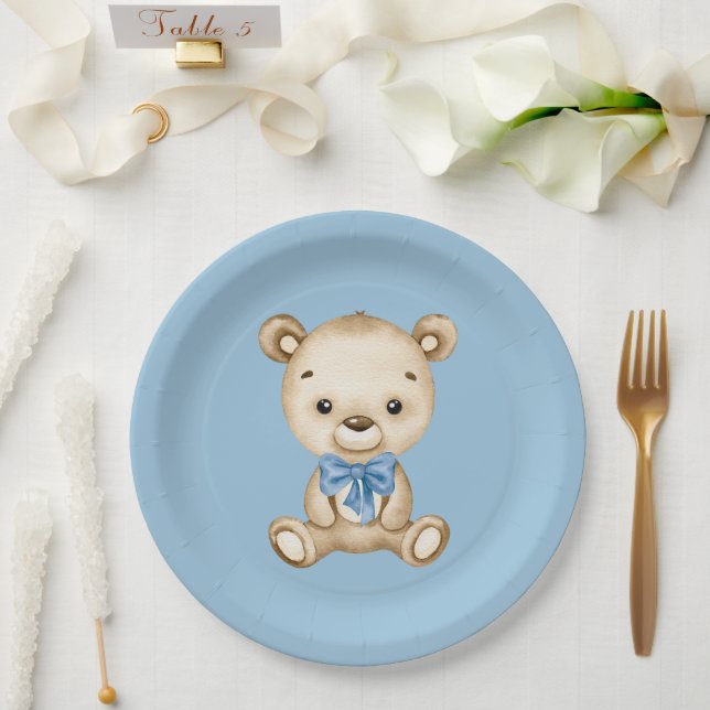 Teddy Bear Baby Boy Baby Shower Paper Plate (Wedding)