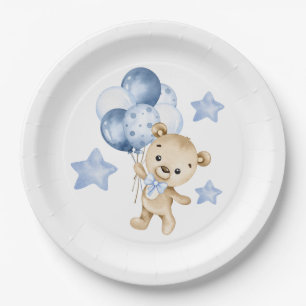 Teddy Bear Baby Boy Baby Shower Paper Plates