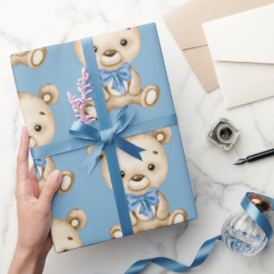 Teddy Bear Baby Boy Baby Shower Wrapping Paper