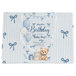 Teddy Bear Baby Boy Birthday Gift Bag" Large Gift Bag