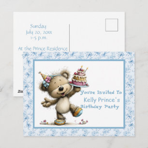 Teddy Bear Baby Boy Birthday Invitation Postcard